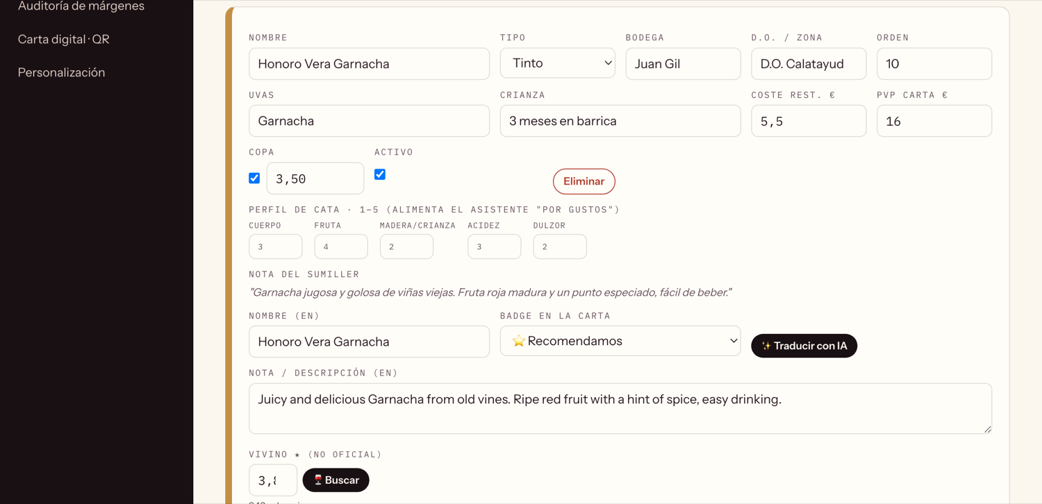 Editor de vinos de SumillerPro